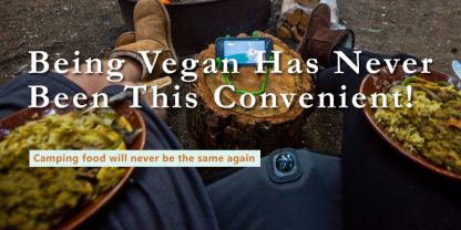 vegan food on plates while camping