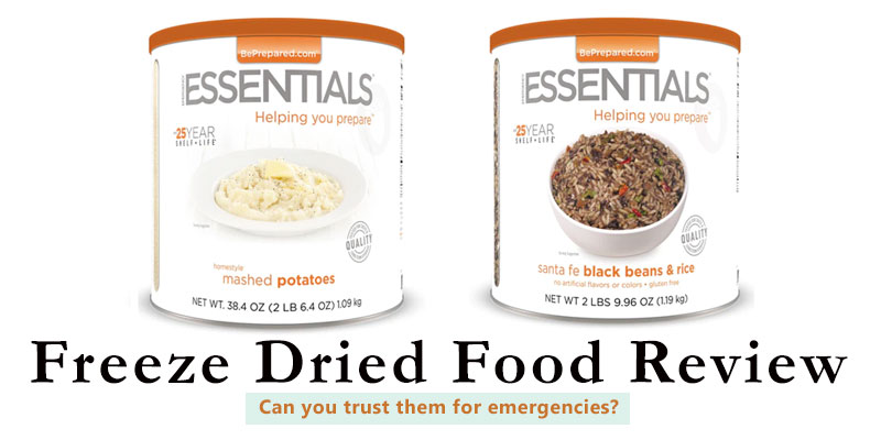 emergency essentials freeze dried food cans with text