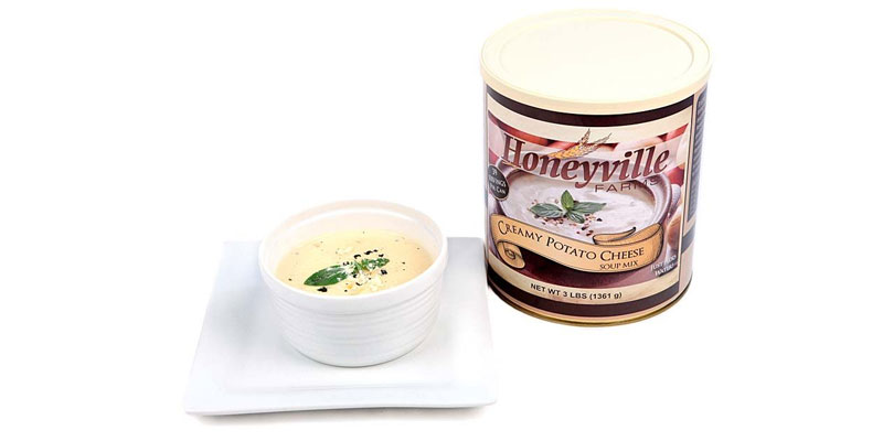 Honeyville meal soup in can and bowl