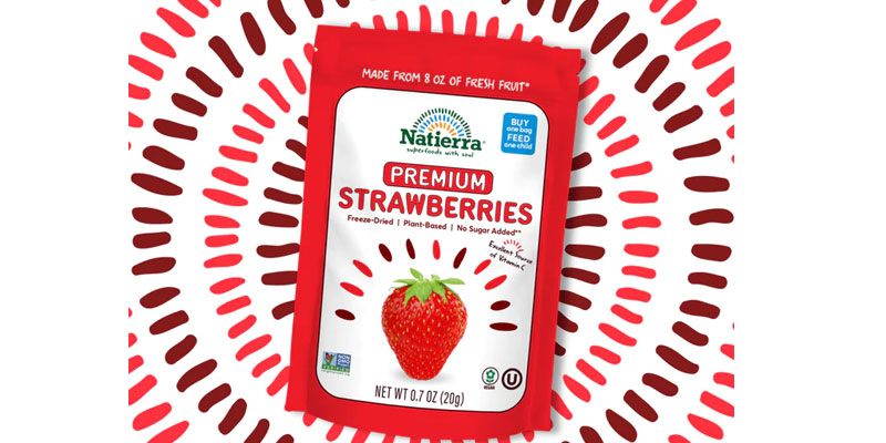 natierra freeze dried strawberries in colorful background