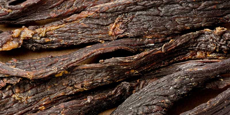 close up look on beef jerky strips