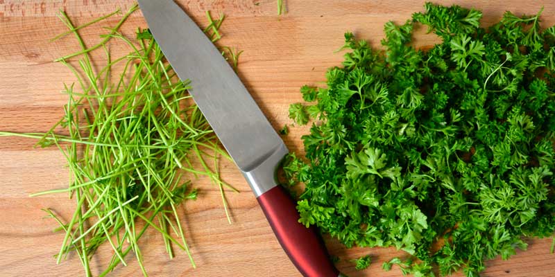 prepared parsley with the stems separated from the leaves. 