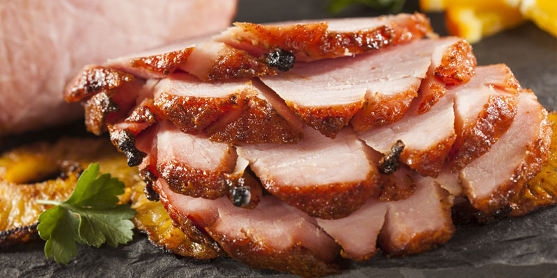 thick cuts of glazed ham
