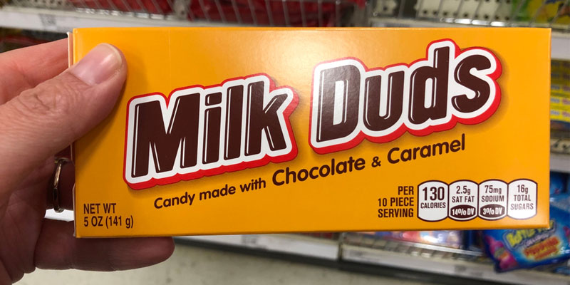 milk duds box in a supermarket